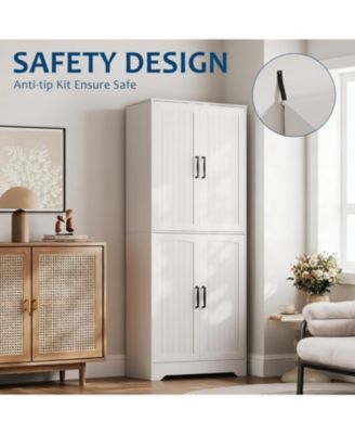 Farmhouse Kitchen Pantry Cabinet, 71" Tall Wood Pantry Storage Cabinet with 4 Doors & Adjustable Shelves, Freestanding Cupboard for Dining Room