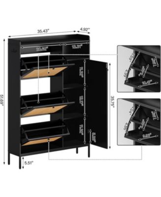 Rattan Shoe Cabinet Storage Flip Drawers Top Hooks Doors Adjustable Shelves Tall Thin Closet Organizer