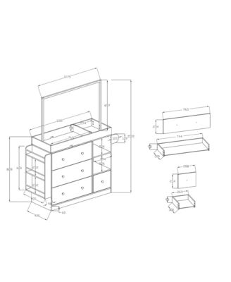 Modern Baby Dressing Table, Multi-Functional Baby Changing Table with 3 Deep Drawers, Drying Rack and Shelves for Nursery, Bedroom