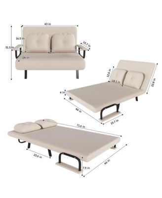 Convertible Sofa Bed, Corduroy Loveseat Sofa, Folding Couch with 5-Position Adjustable Backrest and Pillow for Living Room, Bedroom