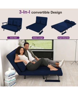 Corduroy Convertible Loveseat Sofa Bed with 5-Position Adjustable Backrest and Pillow, Modern Folding Couch for Living Room, Bedroom