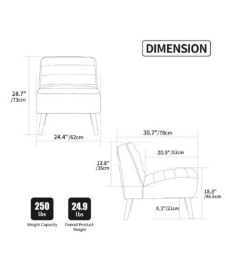 Modern Armless Accent Chair with Metal Legs, Velvet Upholstered Small Chair for Living Room, Bedroom and Office