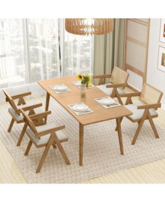 Rattan Accent Chairs Set of Two with Cushions and Wood Frame