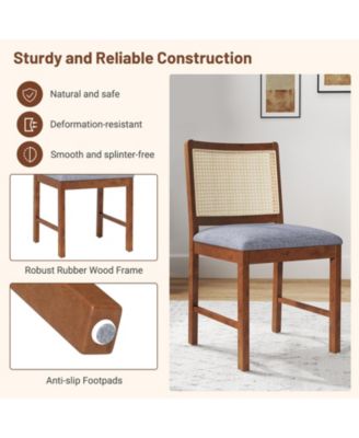 Rattan Dining Chairs Set of Two with Padded Seats