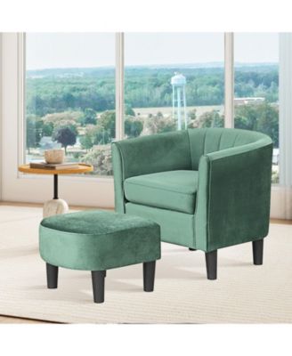 Upholstered Velvet Barrel Chair with Ottoman Footrest