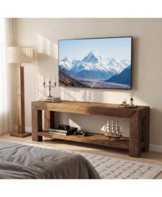 Solid Wood TV Stand for TVs up to 75'', 63" TV Console Entertainment Center with Open Storage Shelves