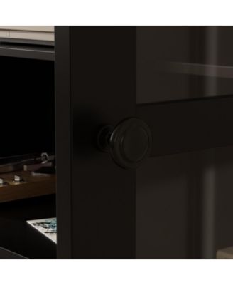 TV stand with top cabinets, entertainment center with tempered glass doors, wooden media console