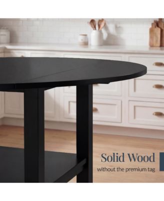 Round Dining Table, 42"  Small Kitchen Dining Table for 4  w/ Dual Leaf