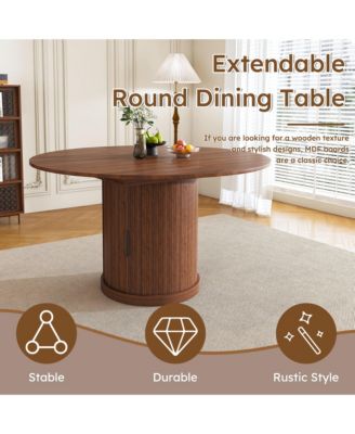 Extendable Oval Dining Table, Space Saving Kitchen Storage Table  with 2-Tier Shelf and 1 Drawer for 4-6