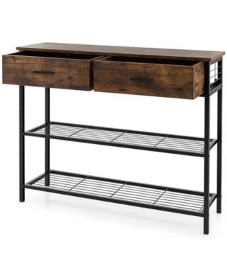 Entryway Console Table with Two Drawers and Tiered Shelves