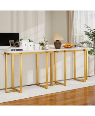 Modern Entryway Console Table with Marble Top and Metal Frame