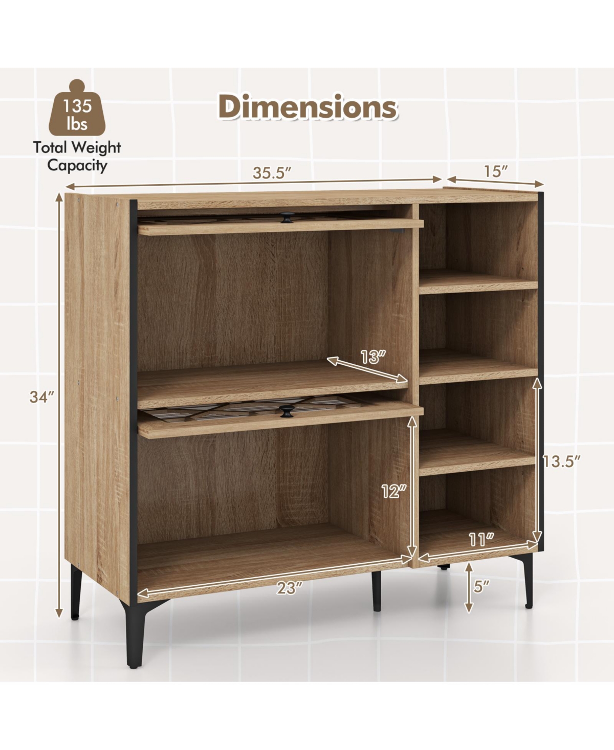 Sugift Rustic Shoe Cabinet with Flip Doors and Adjustable Shelves