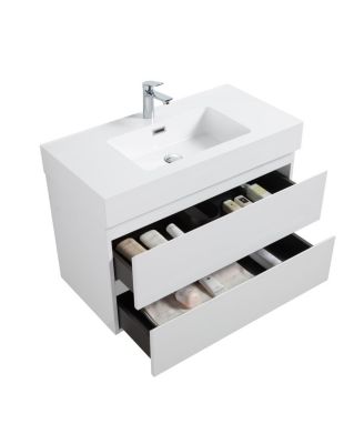 36" Floating Bathroom Vanity with Double Soft Close Drawers, Handle-Free Design & Large Storage for Modern Bathrooms