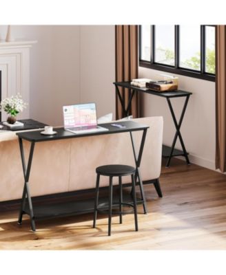 Slim 2-Tier Industrial Console Table, Space-Saving Sofa Side Table with Storage, Metal Frame for Entryway, Living Room