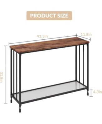 2-Tier Industrial Console Table with Shelves, Narrow Sofa Table for Entryway, Foyer, Bedroom, Living Room, Retro, 41.3"x11.8"x31.8