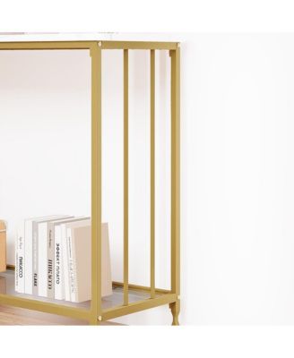 Industrial Console Table, Behind Couch Table with Glass Shelf, Narrow Metal Frame Hallway Table, Entryway, Living, Bedroom