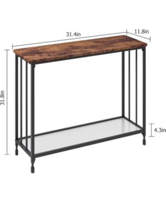 Small Entryway Console Table, Narrow Table Behind Sofa with Metal Frame and Glass Shelf