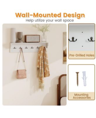 Wall Mounted Wooden Coat Rack with Shelf and Six Hooks