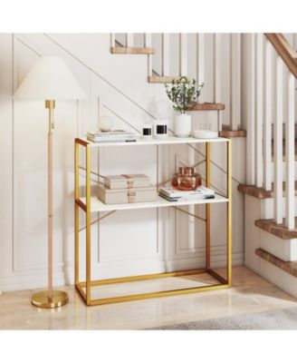 Two Tier Entryway Console Table with Wood Shelves and Frame