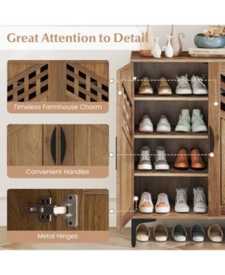 Farmhouse Shoe Storage Cabinet with Shelves and Metal Legs