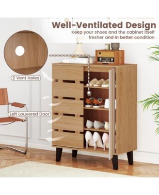 Farmhouse Shoe Organizer with Louvered Doors and Shelves