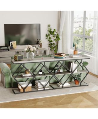 3-Tier Entryway Table, Industrial Console Sofa Table, Open Storage Shelves, Diamond Metal Frame