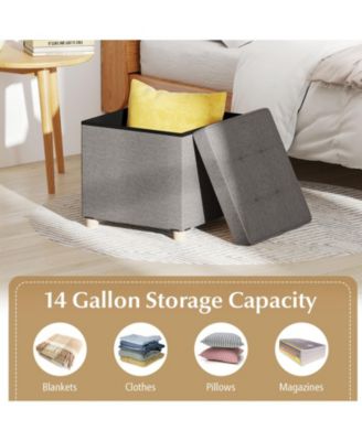 Round Storage Ottoman with Wood Legs and Lift Top Design