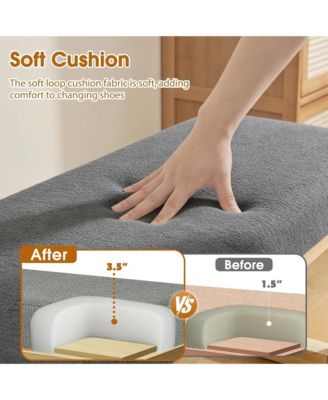 Upholstered Wooden Ottoman Bench, Shoe Changing Bench, Rustic Entryway Shoe Bench for Bedroom, Living Room, Entryway