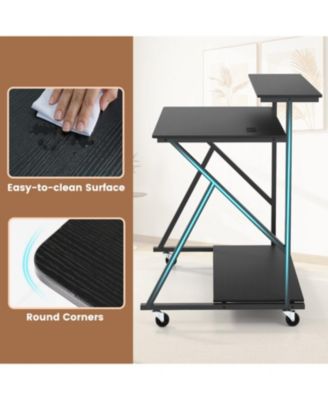 Rolling Computer Desk with Charging Station and Monitor Shelf