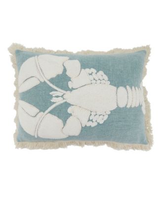 Embroidered Lobster Fringe Decorative Pillow, 14" x 20"