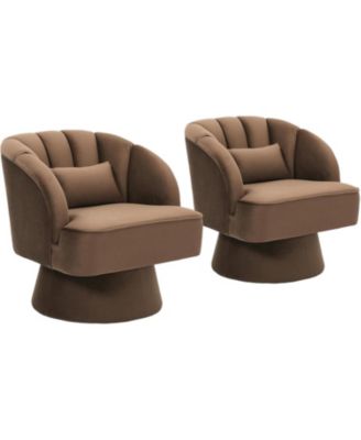 Swivel Barrel Chair, Velvet Upholstered Modern Armchair with Striped Backrest and Plush Padding, Round Lounge Chair for Living Room and Bedroom