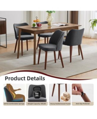 Set of 2 Linen Upholstered Dining Chairs with Wing Back and Solid Wood Legs