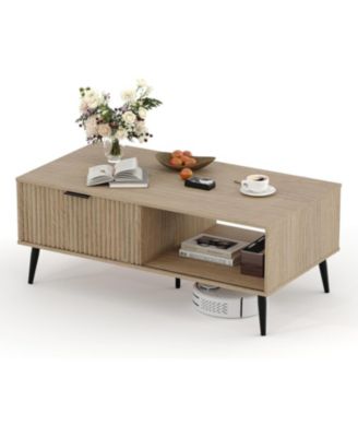 41.34" Rectangular Coffee Table, 2-Tier Farmhouse Center Table with Sliding Door, Storage for Living Room, Bedroom