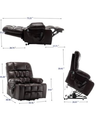 Leather Lift Recliner with Heat and Massage Lift Sofa Chair with 2 Pockets, 2 Cup Holder, 2 Remote