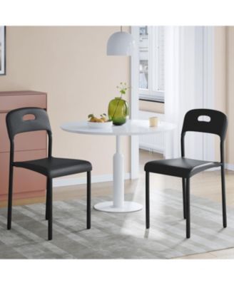 Set of 2 Stackable Modern Plastic Dining Chairs with Metal Legs, Waterproof and Stain-Resistant