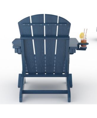 Folding Adirondack Chair Set of 2 with Ottoman, All-Weather Outdoor Chair, Wooden Textured with Cup Holder for patios, Decks, Gardens.