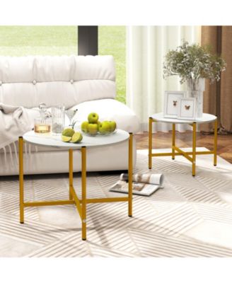 Round Coffee Table Set of Two with Metal Frame