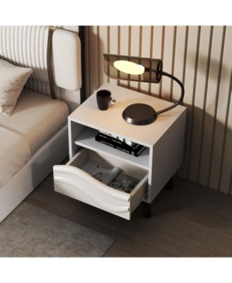 Mid Century Modern Nightstand with Textured Front and Shelf