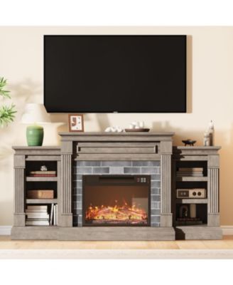 71'' Fireplace TV Stand with 23'' Electric Fireplace, Mid Century TV Console, Entertainment Center with Storage for Living Room, Bedroom