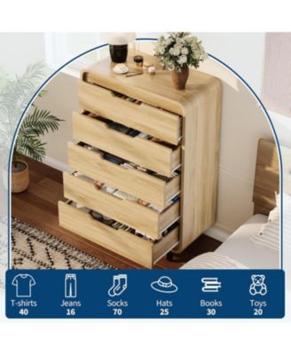 Dresser for Bedroom with 5 Drawers,Chest of Drawers with Large Wood Storage Dresser, TV Stand for Bedroom, Nursery, Living Room, Hallway