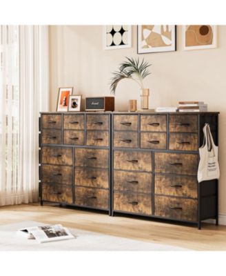 12 Drawer Fabric Dresser with Side Pockets & Hooks Tall Storage Chest with Sturdy Steel Frame, Wooden Top, Easy Pull Handles