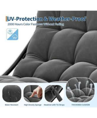 Oversized Papasan Rocking Chair, E-Coated Iron Egg-Shaped Recliner, Cushion, 450 lbs Capacity, Outdoor/Indoor, Easy Assembly