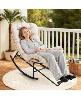 2-Pack Papasan Rocking Chair with Footrest, Oversized Rattan Chair with Removable Cushion and Metal Frame, For Patio and Indoor