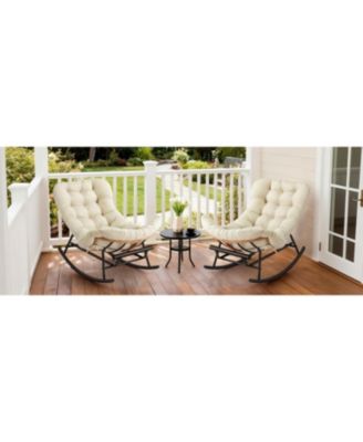 2-Pack Papasan Rocking Chair with Footrest, Oversized Rattan Chair with Removable Cushion and Metal Frame, For Patio and Indoor