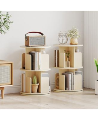 2-Tier Rotating Bookshelf with Dividers and Anti-falling Baffles