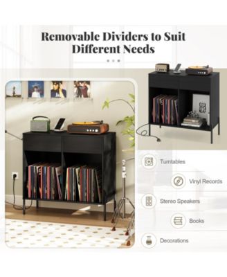 Record Player Stand with Power Outlets Double Wide Turntable Stand Vinyl Record Storage Table