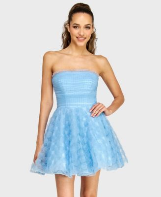 Junior's Pleated Bodice Strapless Party Dress