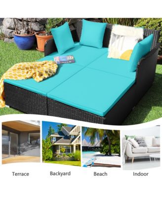 Rattan Patio Daybed Loveseat Sofa Yard Outdoor w/ Cushions Pillows