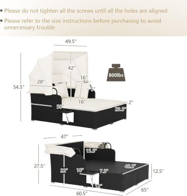 Patio Hand-Woven PE Wicker Daybed Outdoor Loveseat Sofa Set w/  Cushions