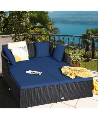 Rattan Patio Daybed Loveseat Sofa Yard Outdoor w/ Cushions Pillows